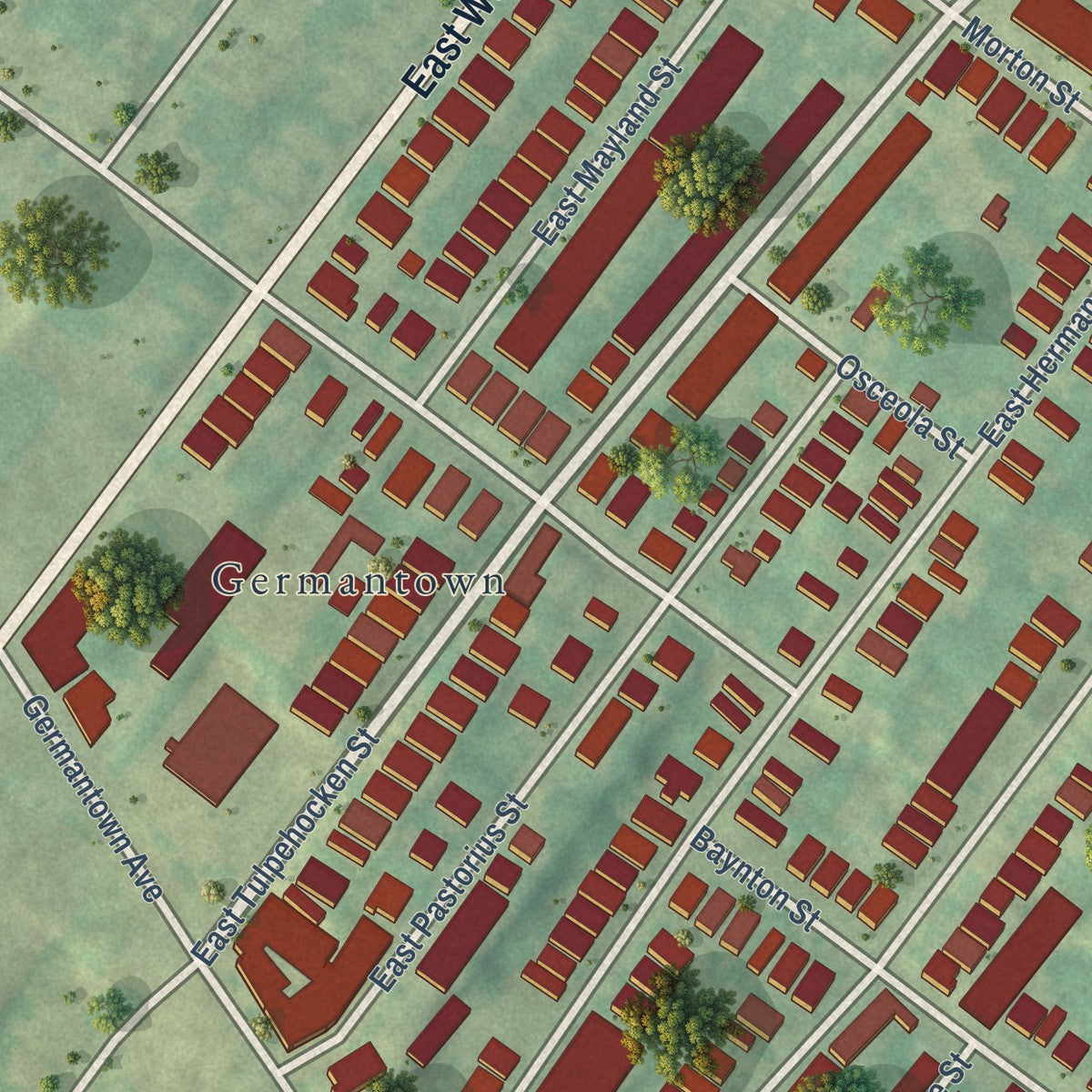 Close-up of the map of Morton, Philadelphia, Pennsylvania print showing street and building detail