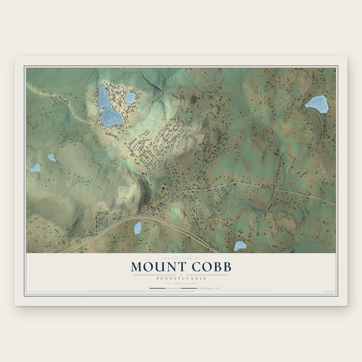 Mount Cobb, Pennsylvania map print, the full design