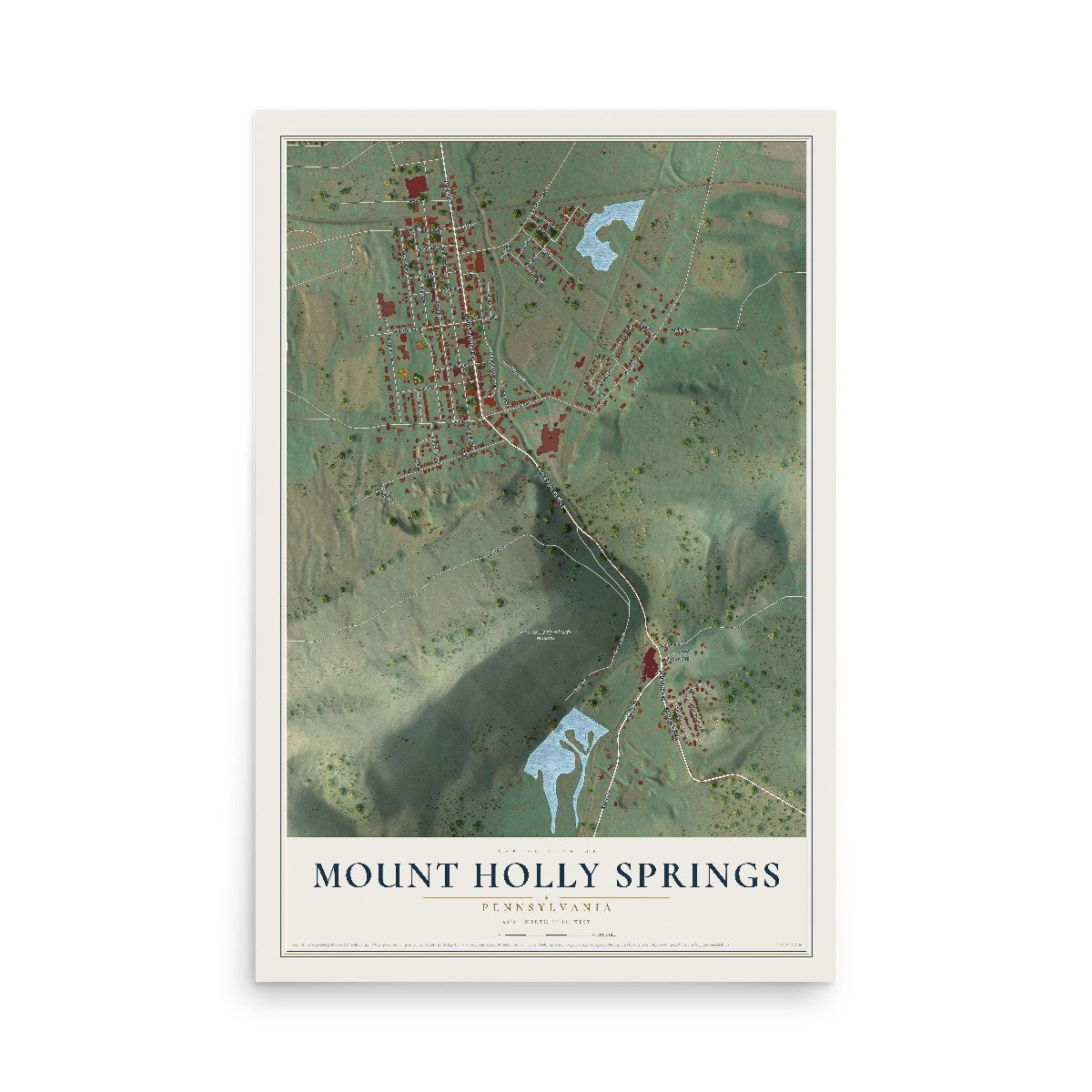 Map of Mount Holly Springs, Pennsylvania, 12 x 18 inch unframed archival matte print