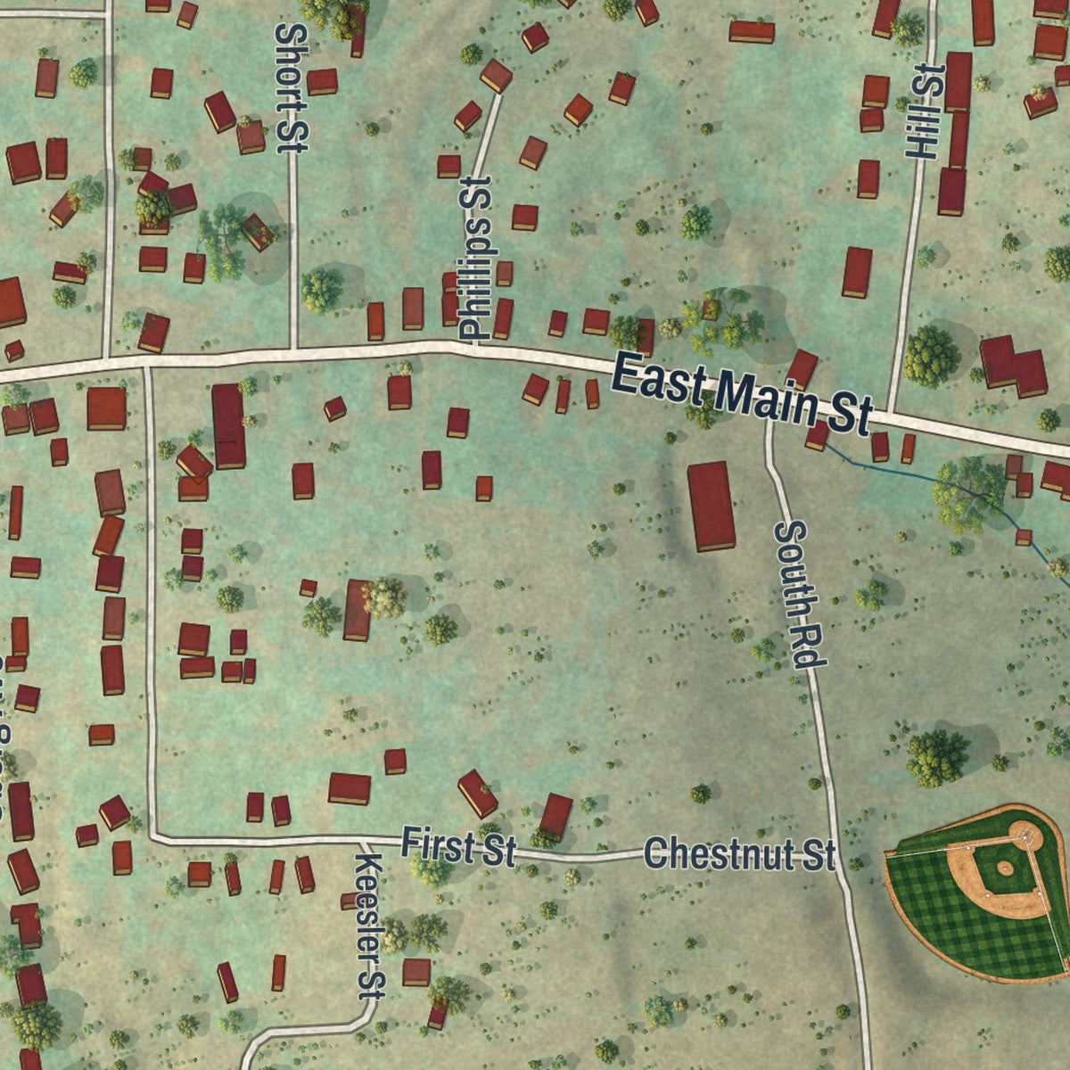 Second close-up of the map of Mount Jewett, Pennsylvania print showing more streets and buildings