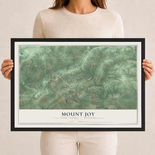 Map of Mount Joy, Lancaster County, Pennsylvania, 12 x 18 inch print in a black wood frame