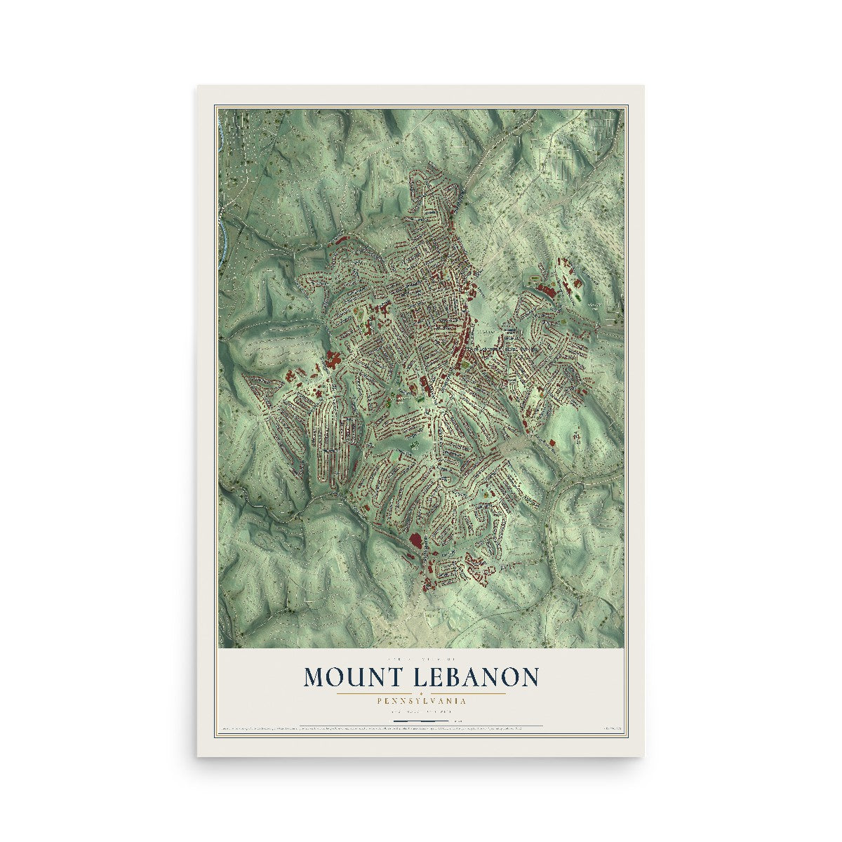 Map of Mount Lebanon, Pennsylvania, 12 x 18 inch unframed archival matte print