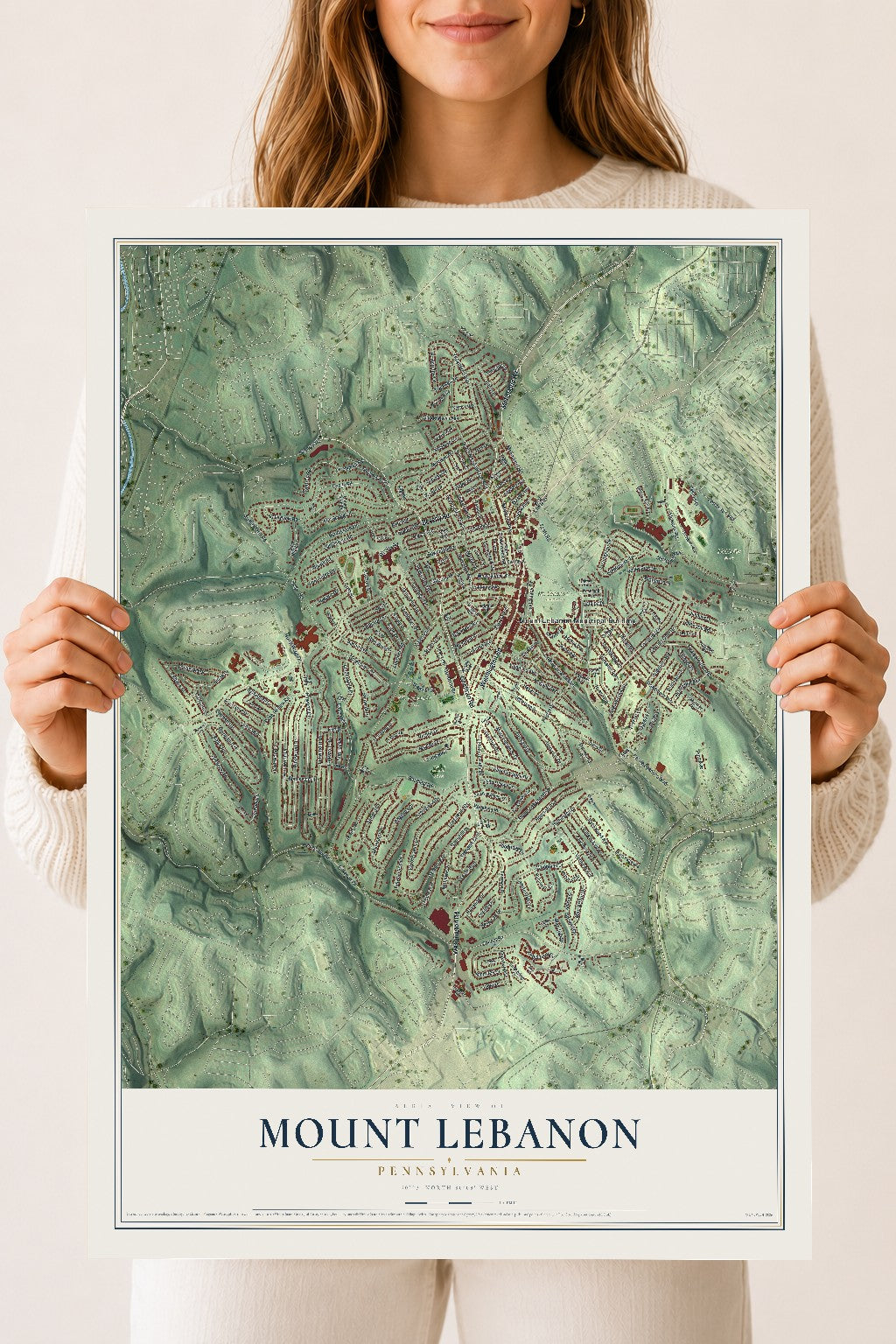 Map of Mount Lebanon, Pennsylvania, 18 x 24 inch unframed archival matte print