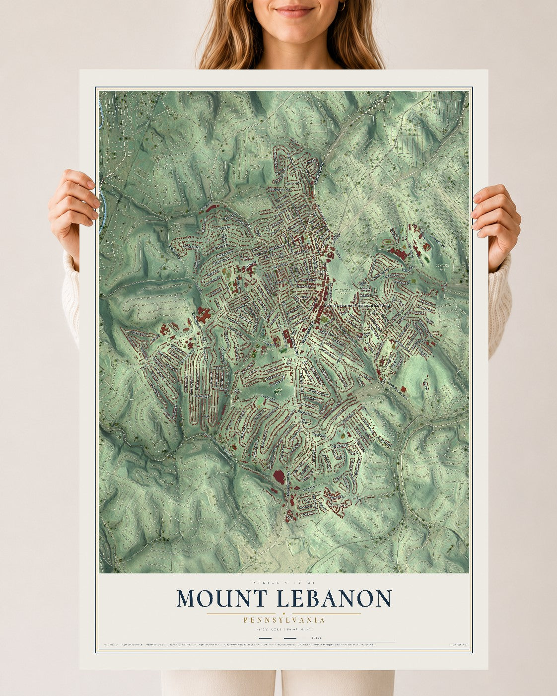 Map of Mount Lebanon, Pennsylvania, 24 x 36 inch unframed archival matte print
