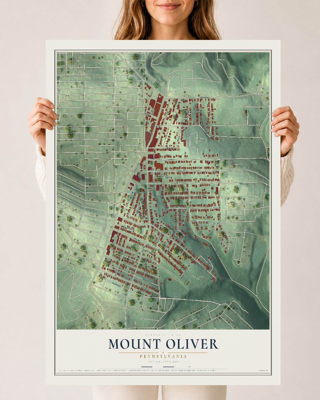 Map of Mount Oliver, Pennsylvania, 24 x 36 inch unframed archival matte print