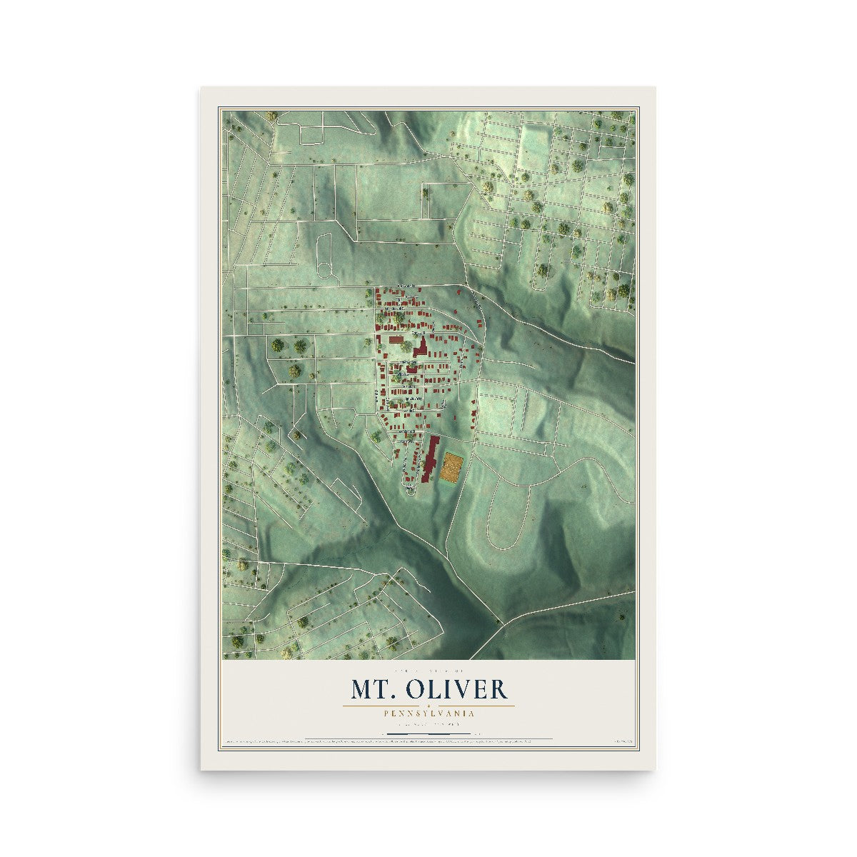 Map of Mt. Oliver, Pennsylvania, 12 x 18 inch unframed archival matte print