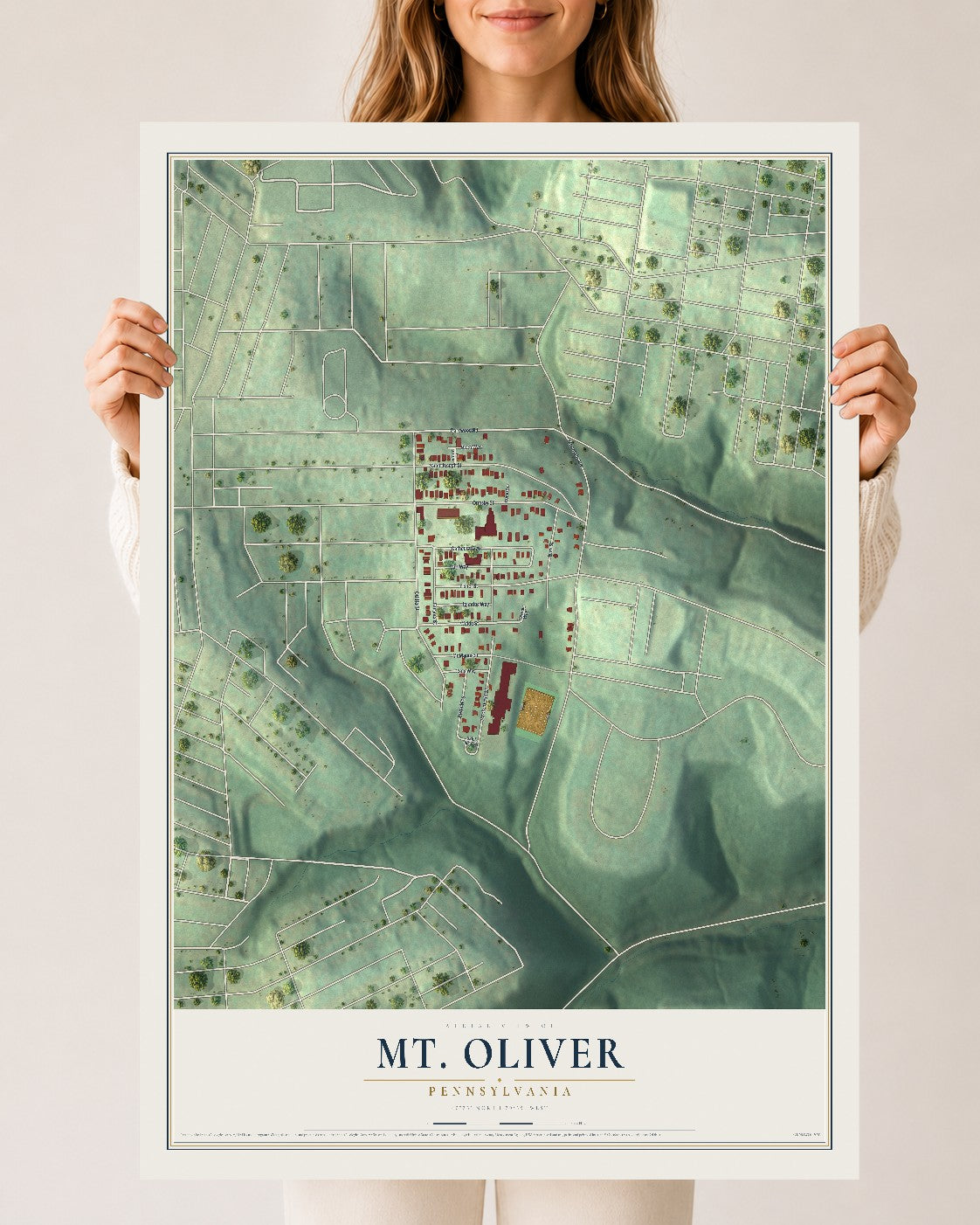 Map of Mt. Oliver, Pennsylvania, 24 x 36 inch unframed archival matte print