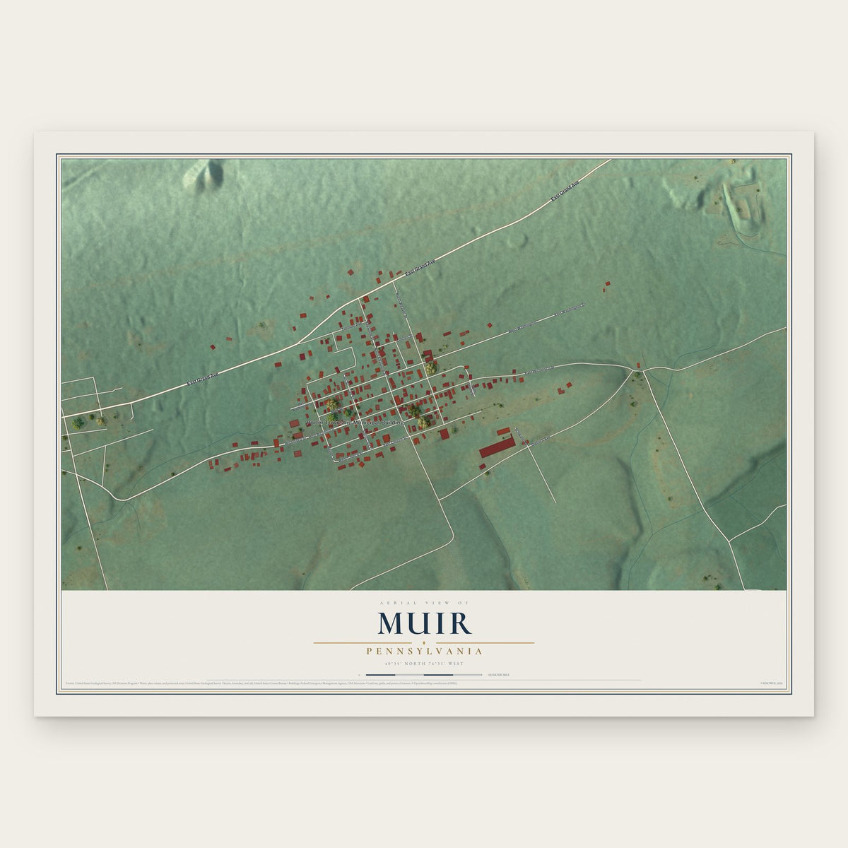 Muir, Pennsylvania map print, the full design
