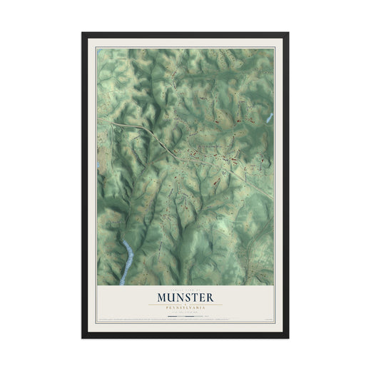 Map of Munster, Pennsylvania, 12 x 18 inch print in a black wood frame