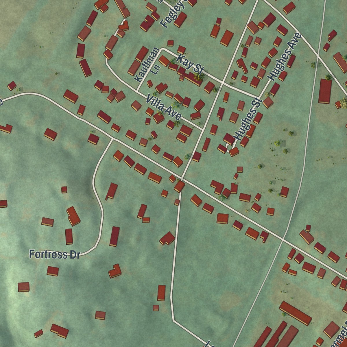 Close-up of the map of New Berlinville, Pennsylvania print showing street and building detail