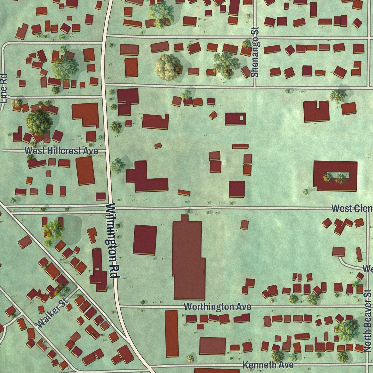 Close-up of the map of New Castle Northwest, Pennsylvania print showing street and building detail