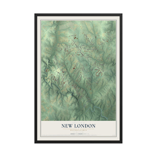 Map of New London, Pennsylvania, 12 x 18 inch print in a black wood frame