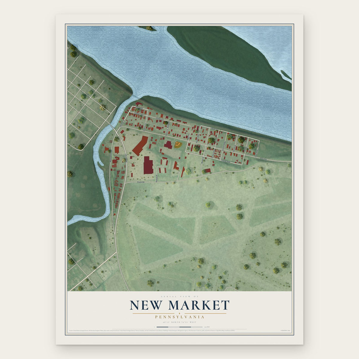 New Market, Pennsylvania map print, the full design