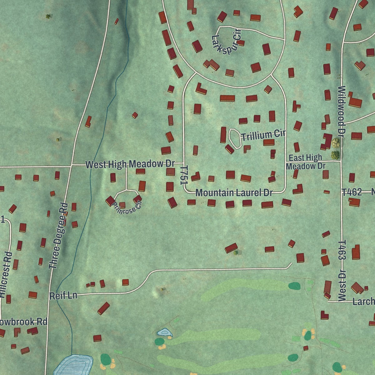 Close-up of the map of Nixon, Pennsylvania print showing street and building detail