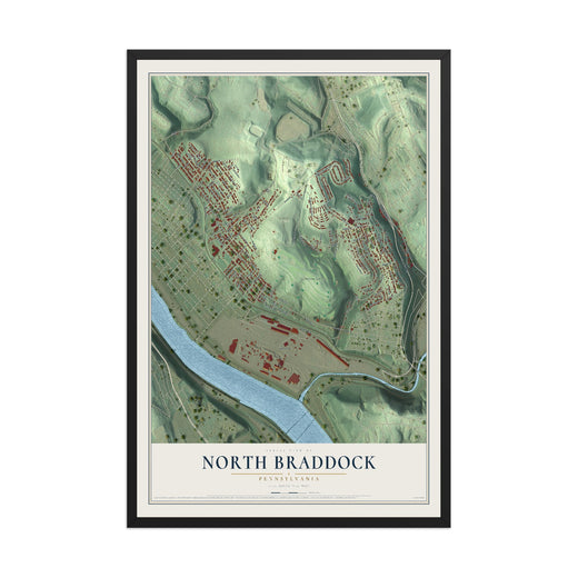 Map of North Braddock, Pennsylvania, 12 x 18 inch print in a black wood frame