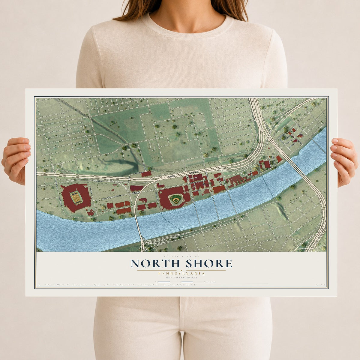 Map of North Shore, Pennsylvania, 12 x 18 inch unframed archival matte print