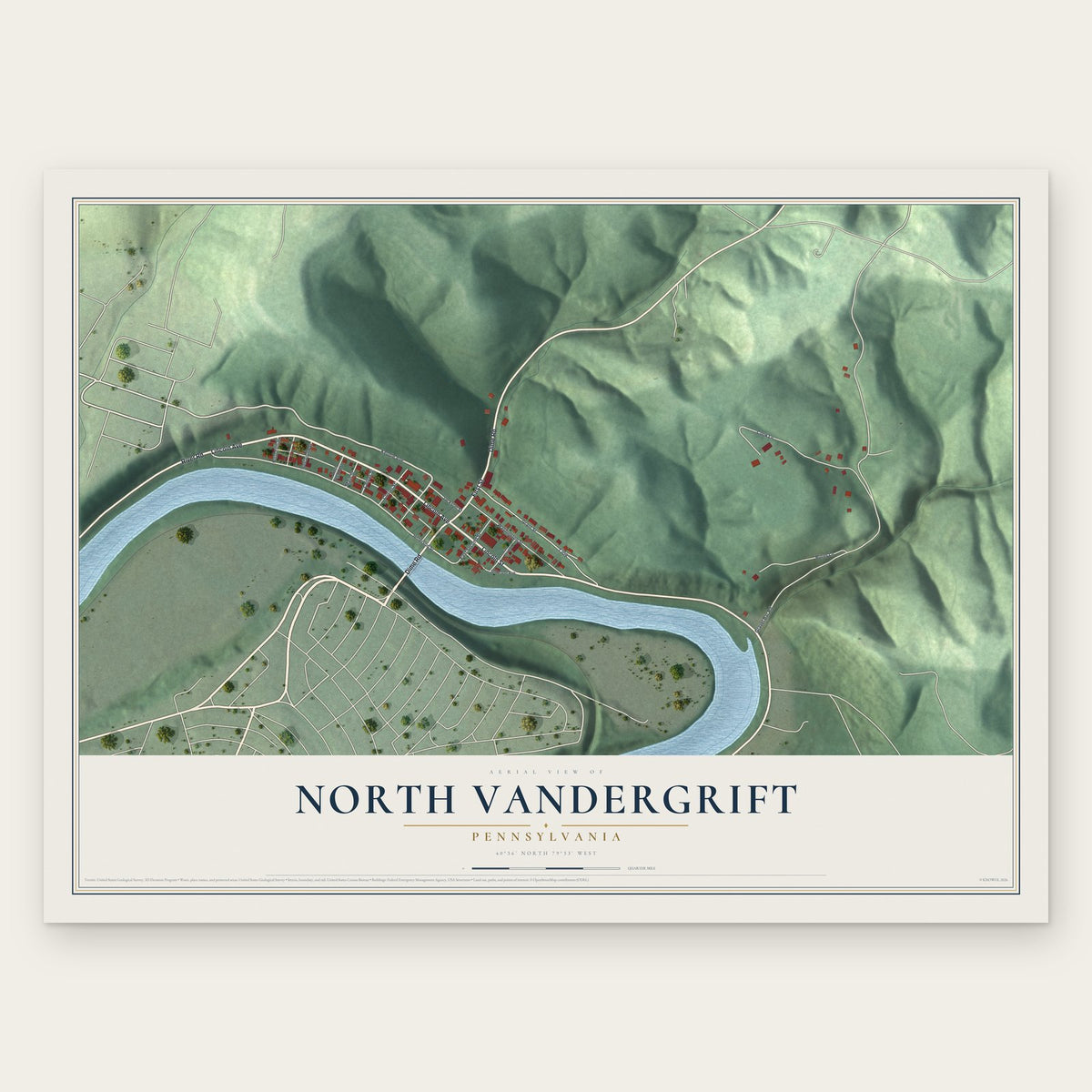 North Vandergrift, Pennsylvania map print, the full design