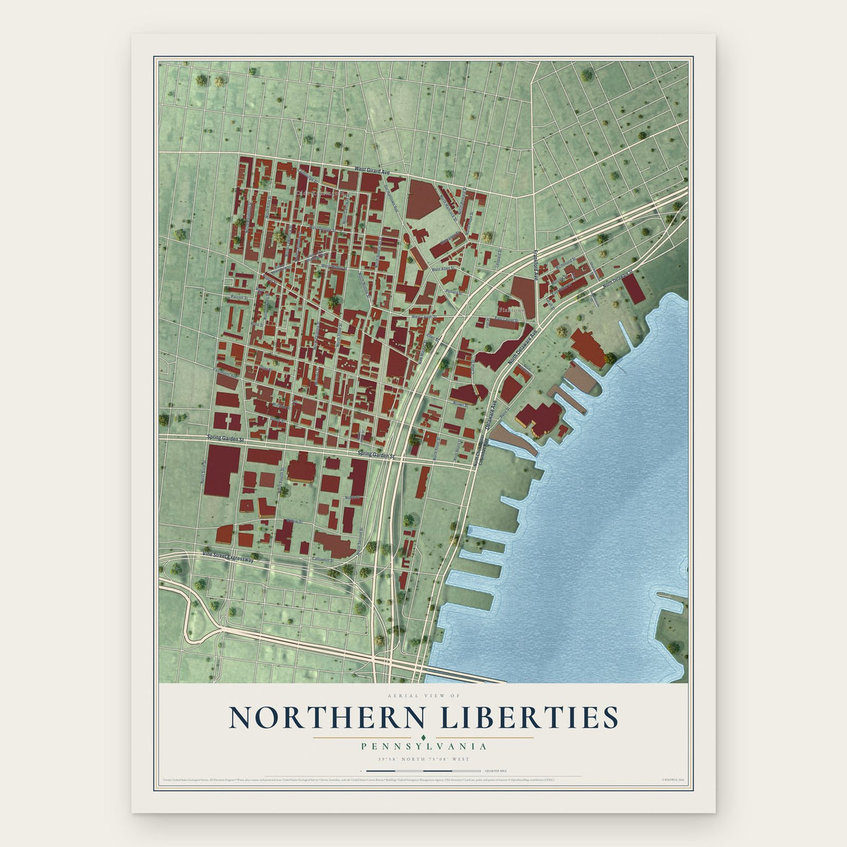 Northern Liberties, Pennsylvania map print, the full design