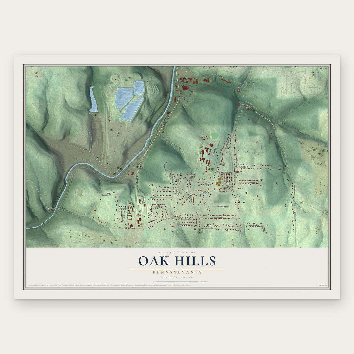 Oak Hills, Pennsylvania map print, the full design