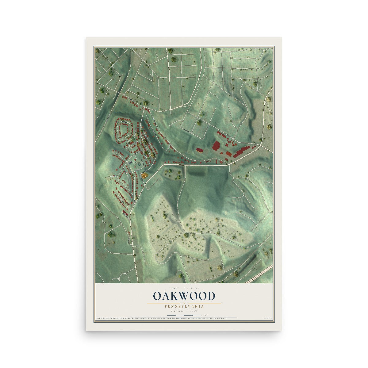 Map of Oakwood, Pennsylvania, 12 x 18 inch unframed archival matte print
