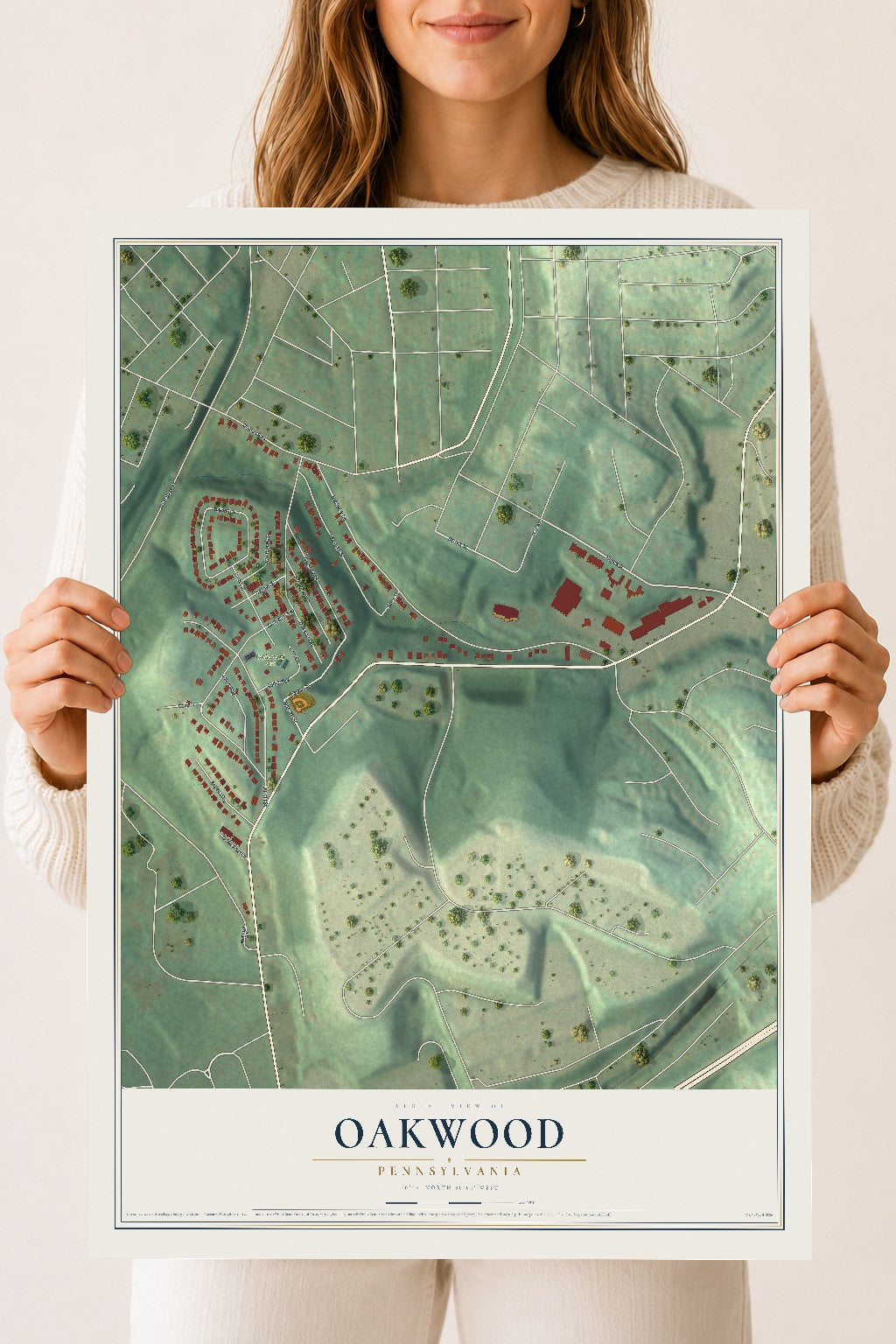 Map of Oakwood, Pennsylvania, 18 x 24 inch unframed archival matte print