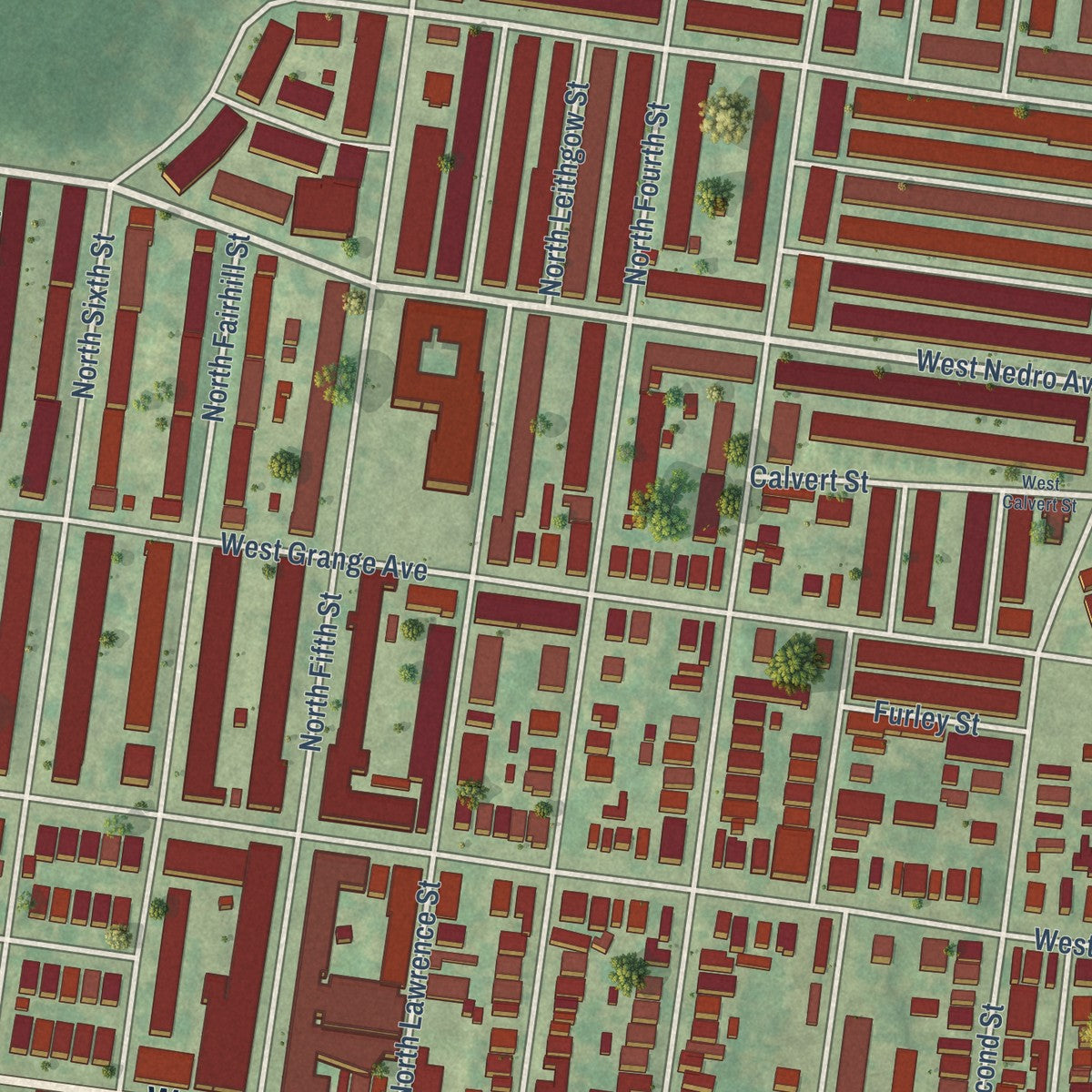 Close-up of the map of Olney, Pennsylvania print showing street and building detail