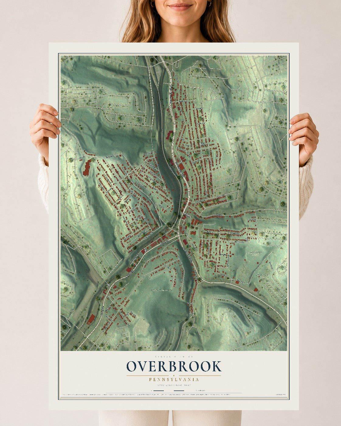 Map of Overbrook, Pennsylvania, 24 x 36 inch unframed archival matte print