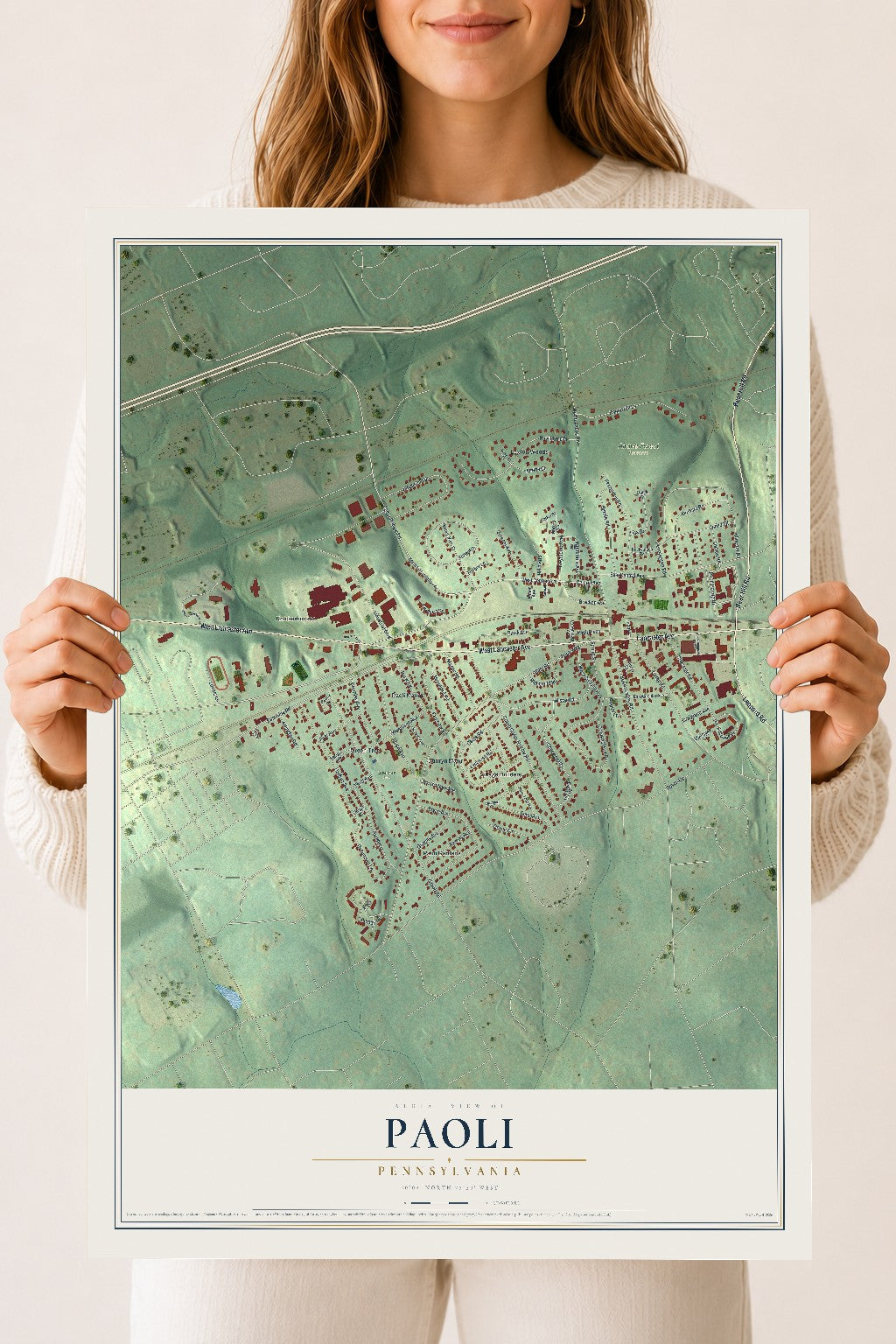 Map of Paoli, Pennsylvania, 18 x 24 inch unframed archival matte print