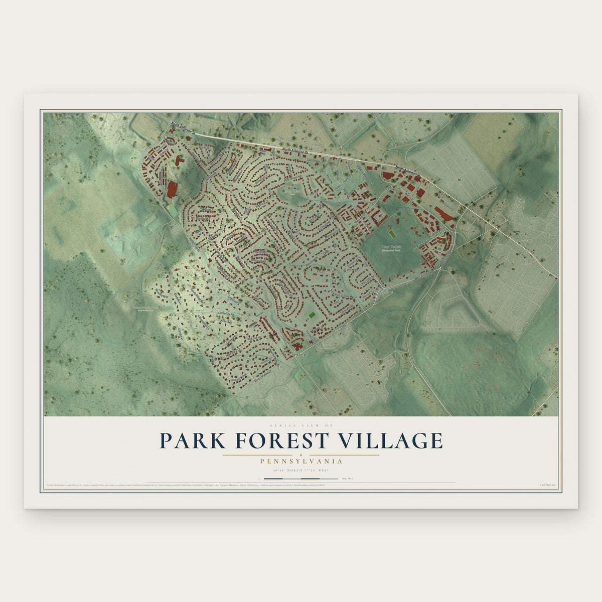 Park Forest Village, Pennsylvania map print, the full design