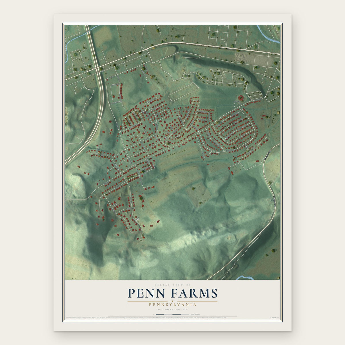 Penn Farms, Pennsylvania map print, the full design