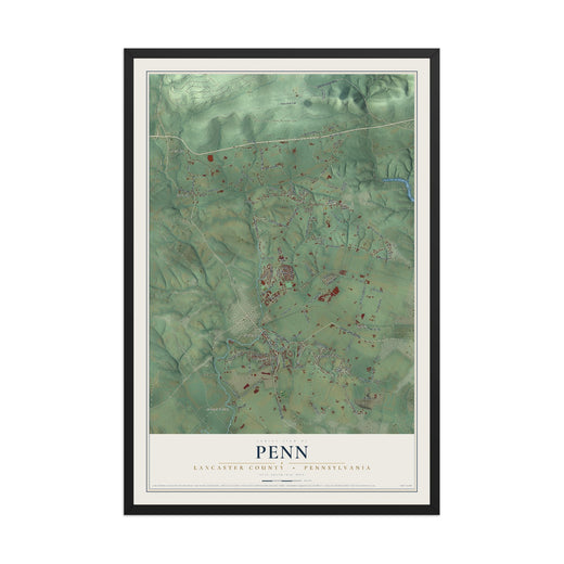 Map of Penn, Lancaster County, Pennsylvania, 12 x 18 inch print in a black wood frame