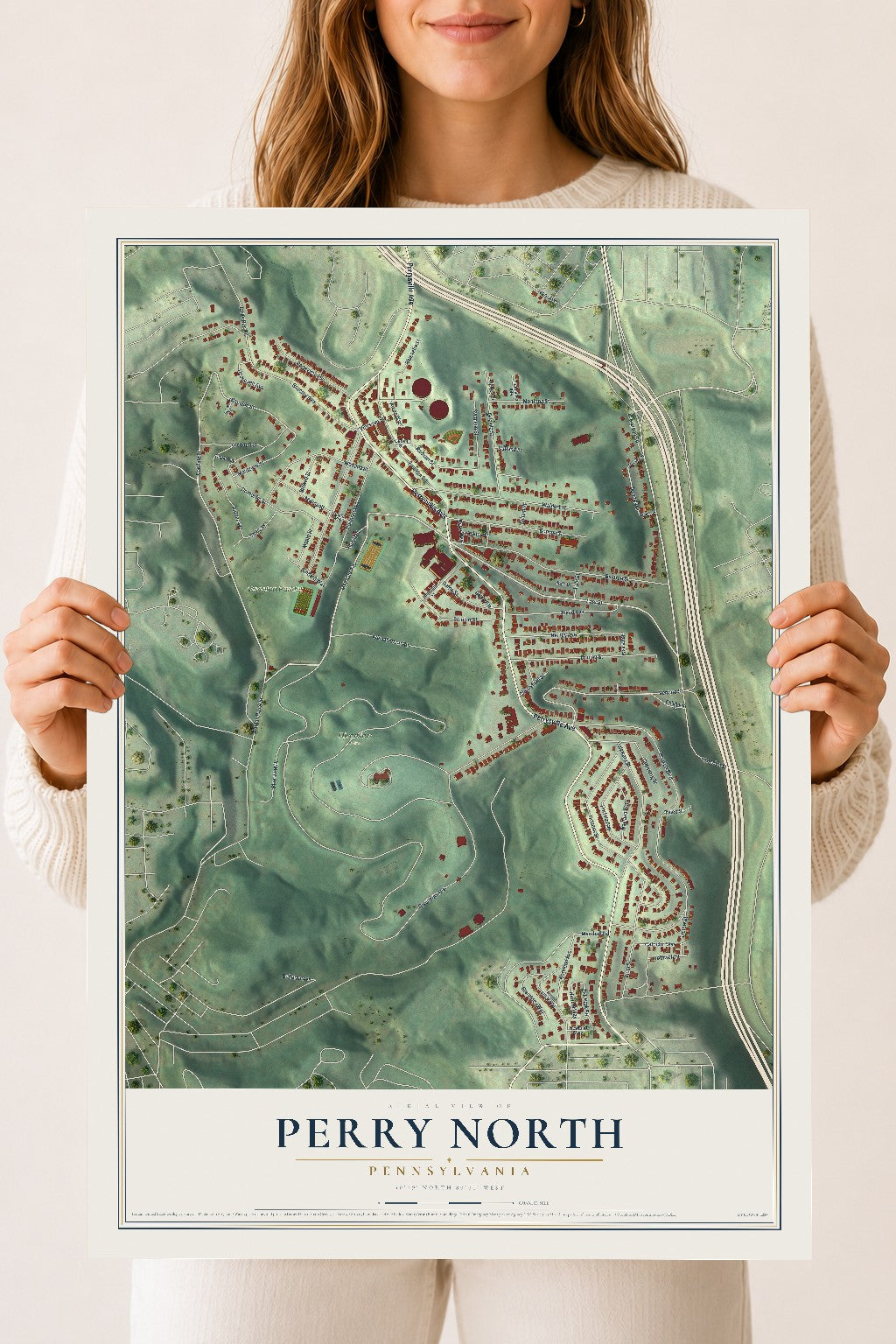 Map of Perry North, Pennsylvania, 18 x 24 inch unframed archival matte print