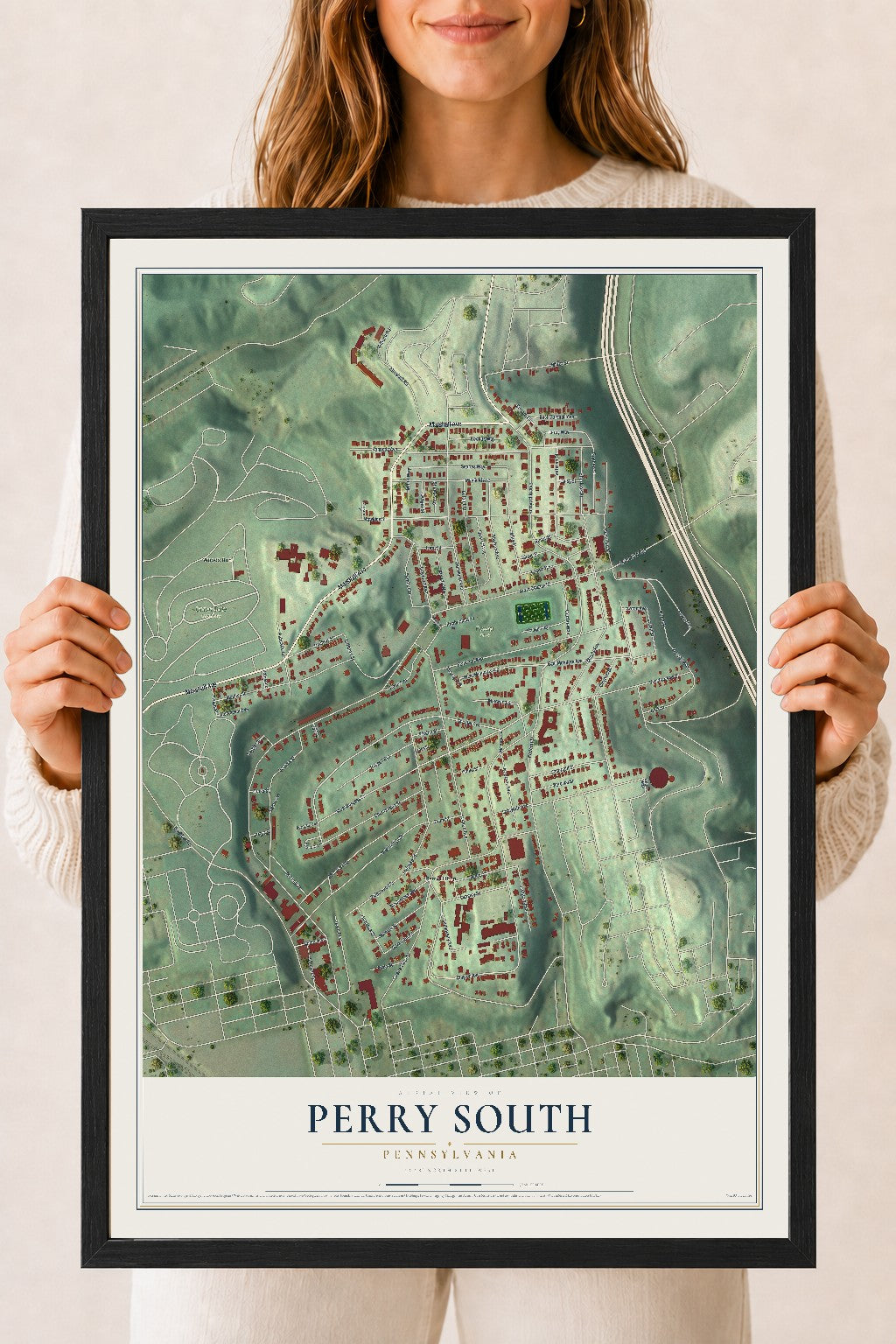 Map of Perry South, Pennsylvania, 18 x 24 inch print in a black wood frame