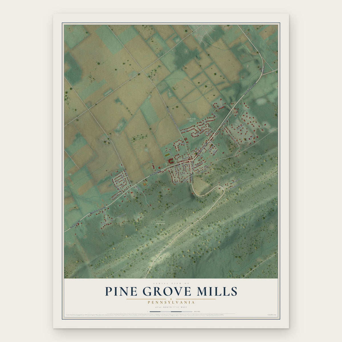 Pine Grove Mills, Pennsylvania map print, the full design