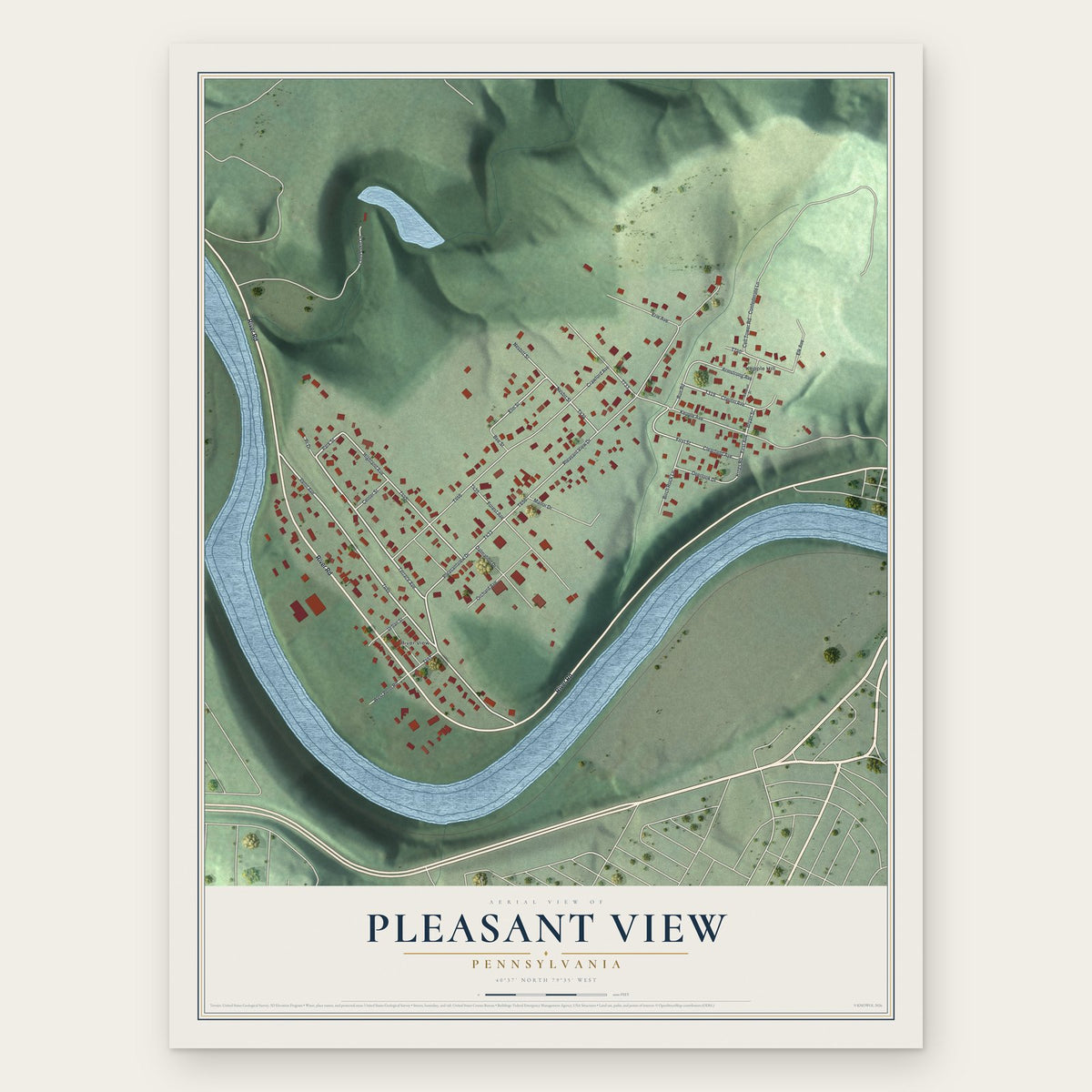 Pleasant View, Pennsylvania map print, the full design