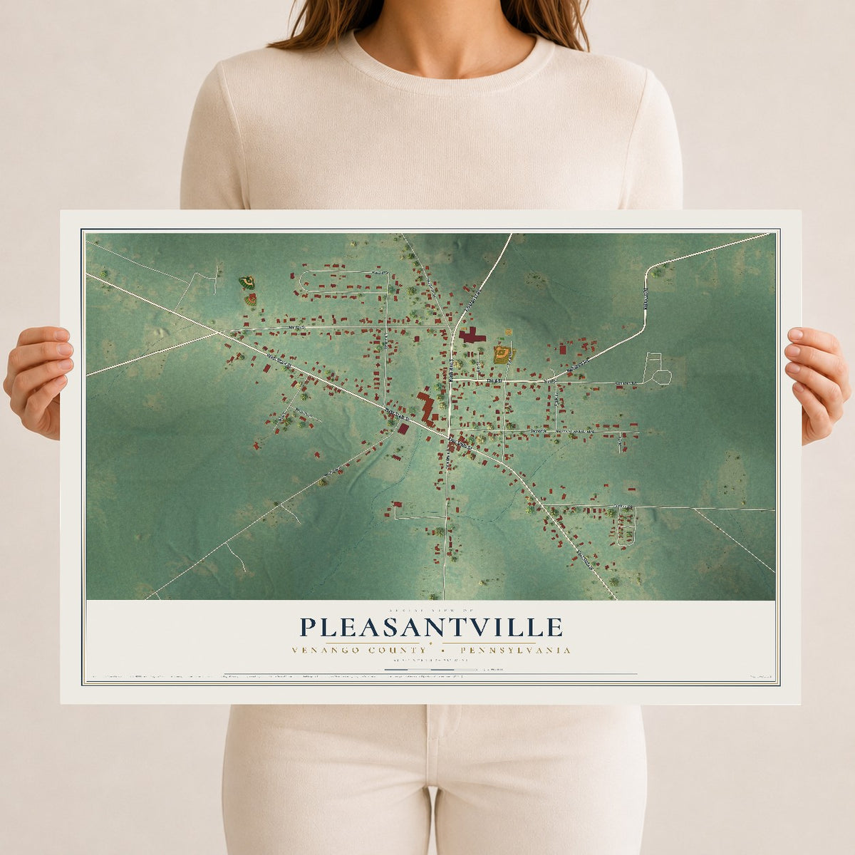 Map of Pleasantville, Venango County, Pennsylvania, 12 x 18 inch unframed archival matte print
