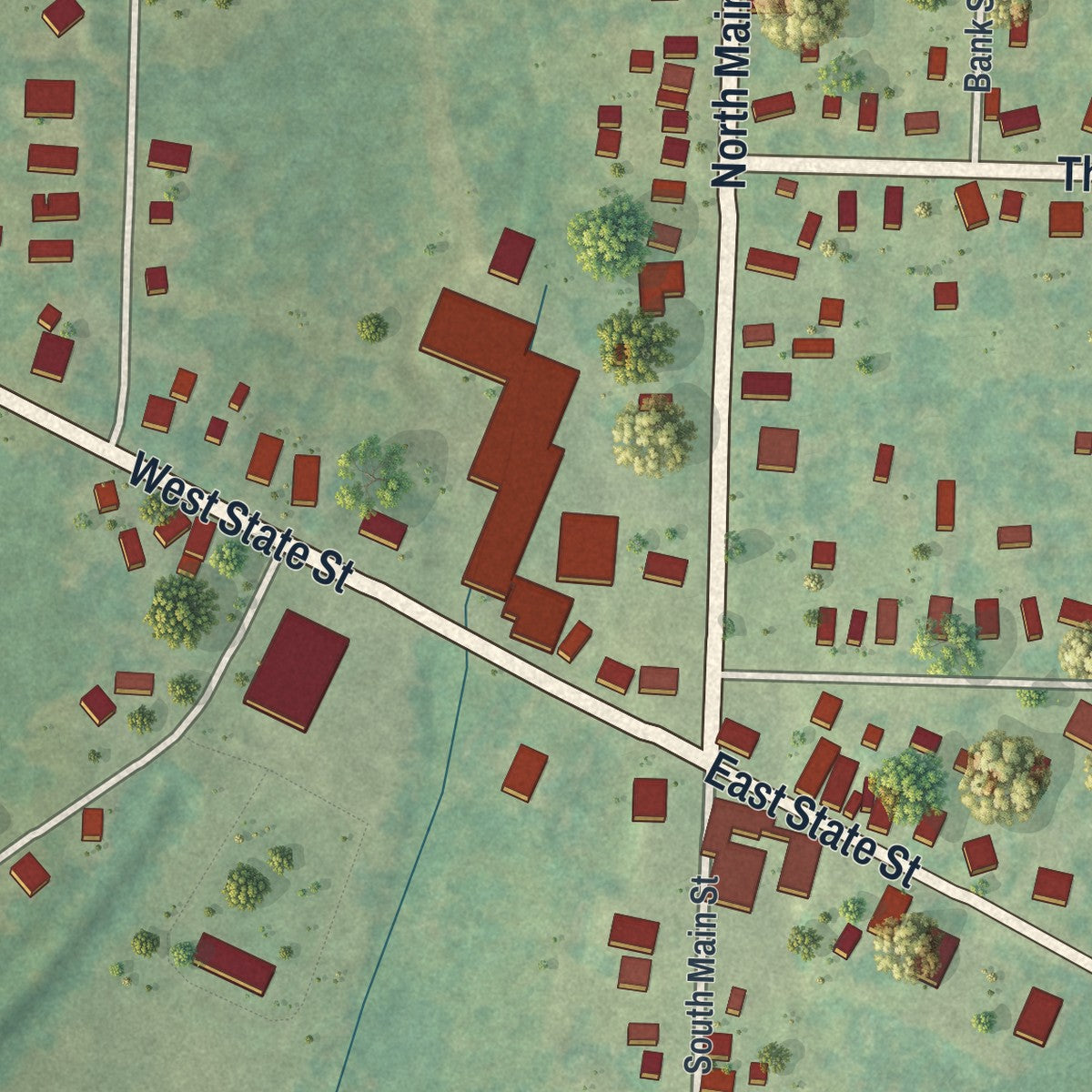 Close-up of the map of Pleasantville, Venango County, Pennsylvania print showing street and building detail