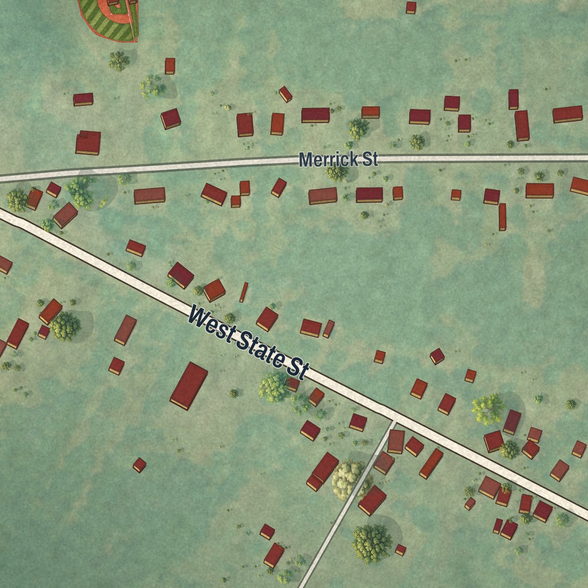 Second close-up of the map of Pleasantville, Venango County, Pennsylvania print showing more streets and buildings