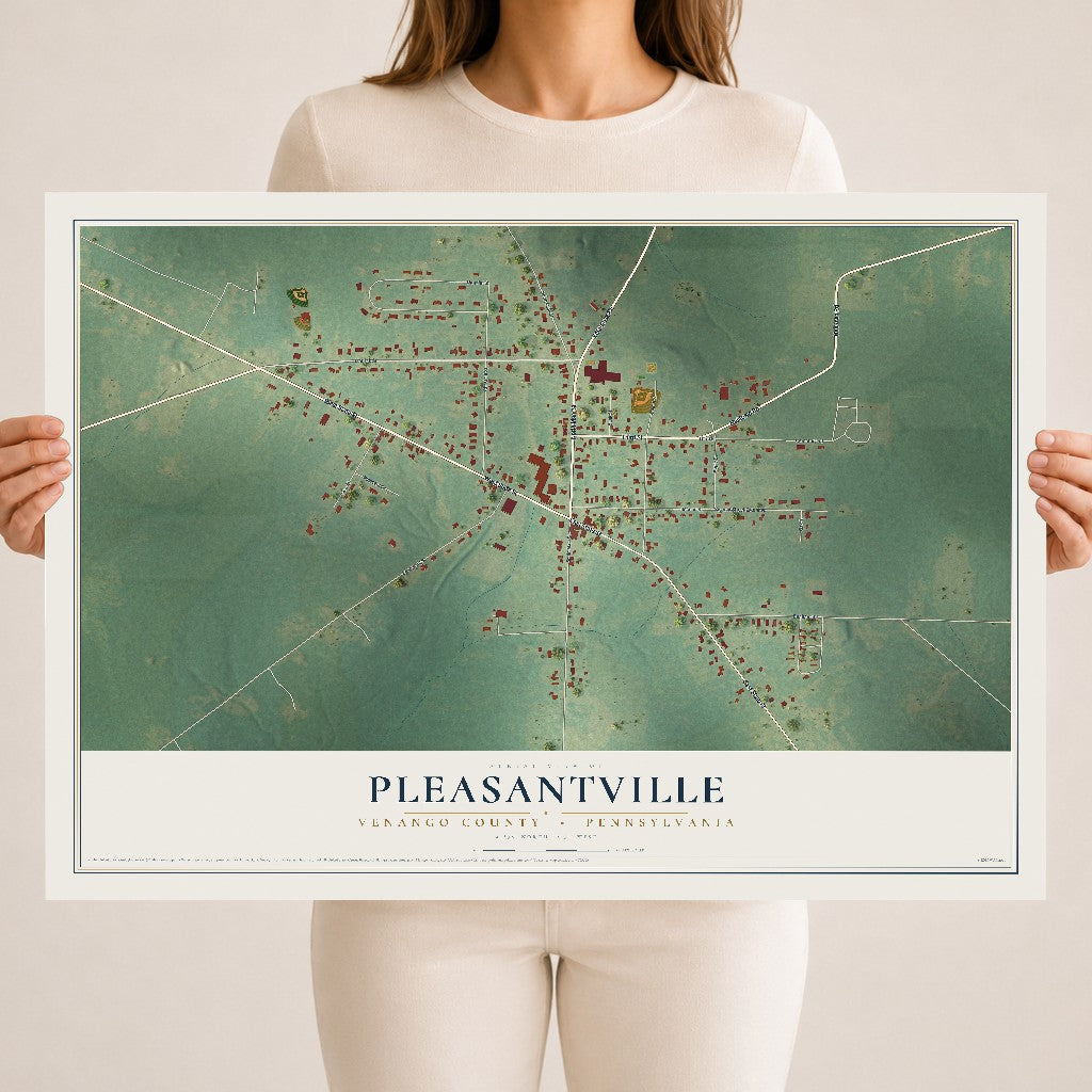Map of Pleasantville, Venango County, Pennsylvania, 18 x 24 inch unframed archival matte print