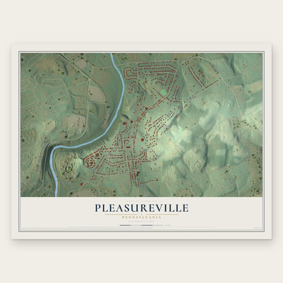 Pleasureville, Pennsylvania map print, the full design