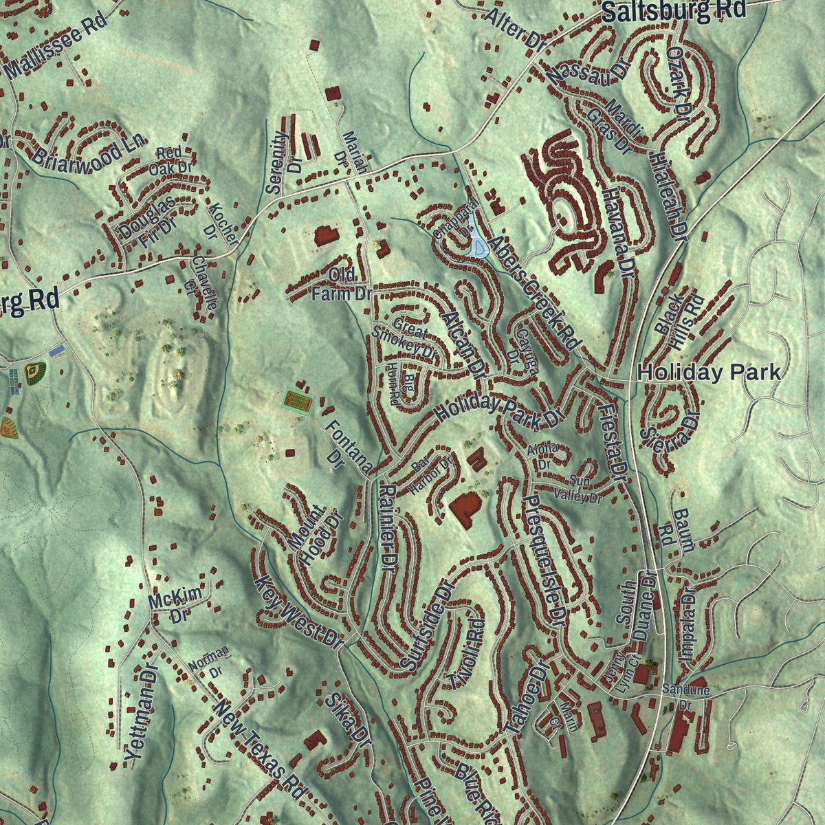Close-up of the map of Plum, Allegheny County, Pennsylvania print showing street and building detail