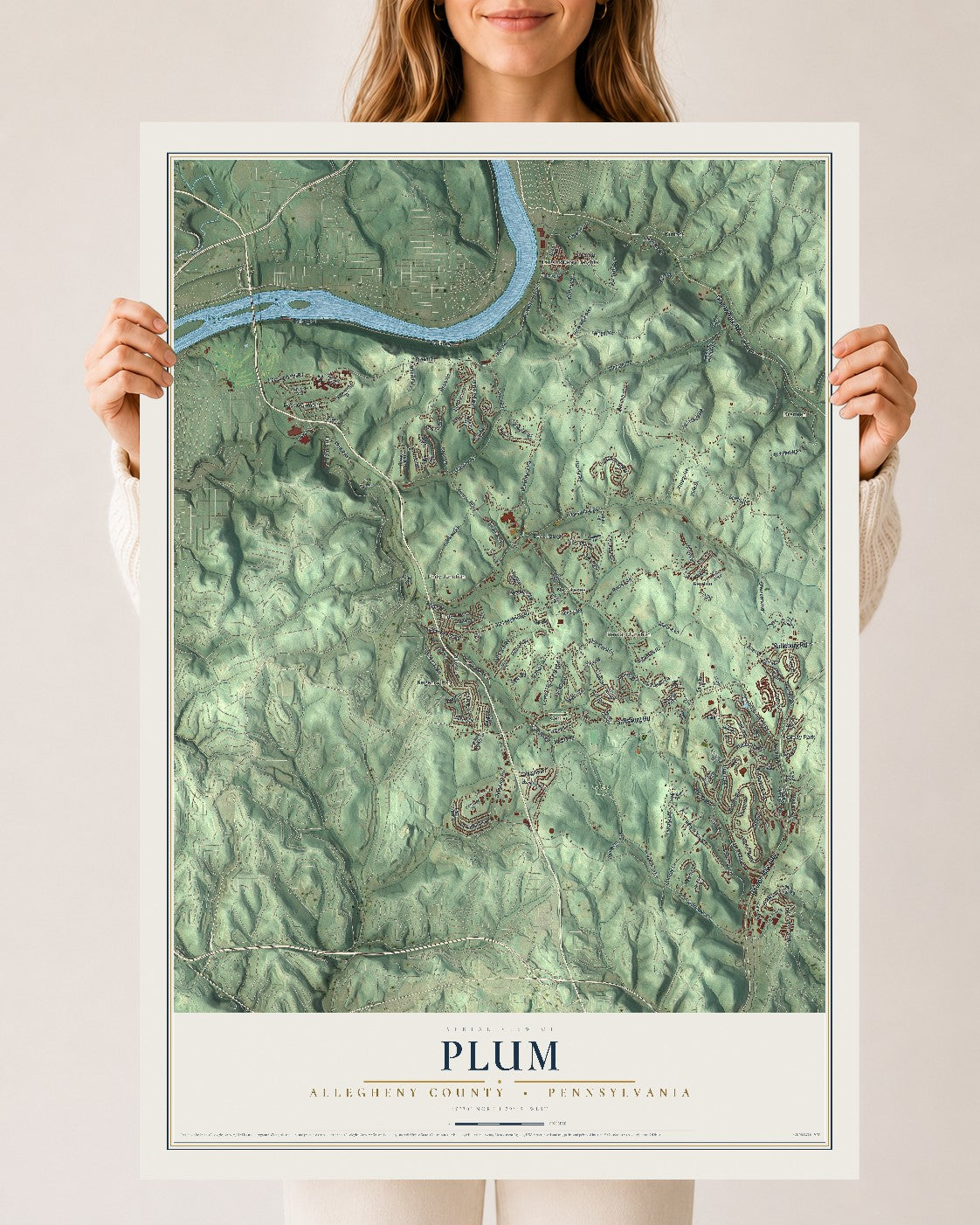 Map of Plum, Allegheny County, Pennsylvania, 24 x 36 inch unframed archival matte print