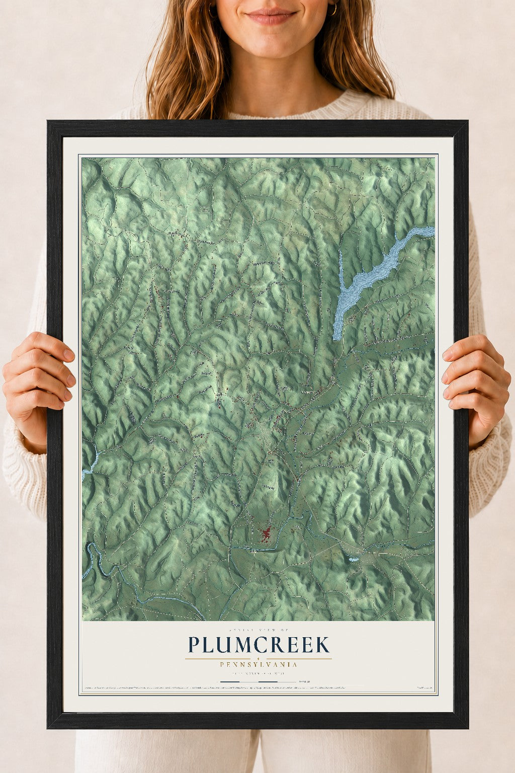 Map of Plumcreek, Pennsylvania, 18 x 24 inch print in a black wood frame