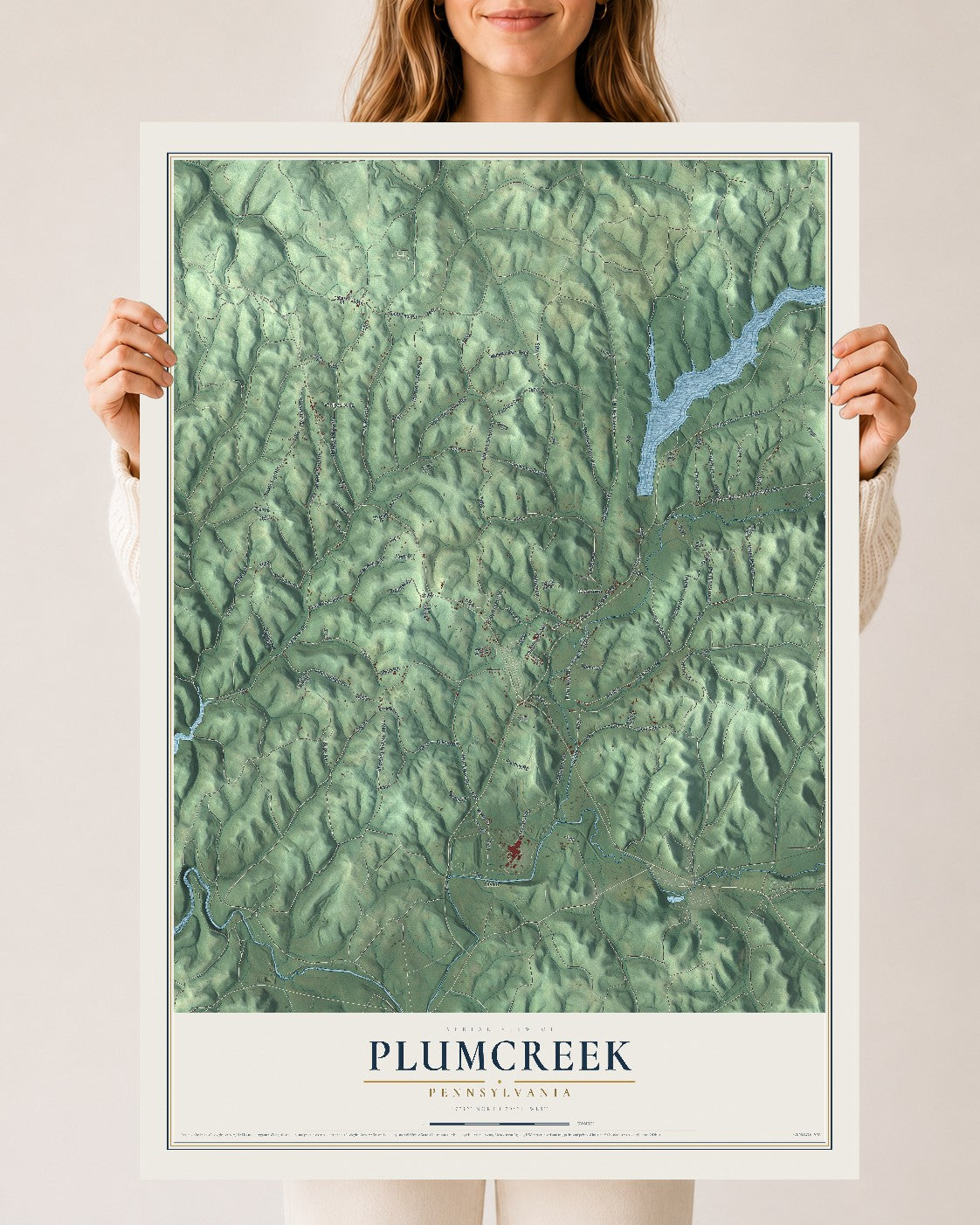 Map of Plumcreek, Pennsylvania, 24 x 36 inch unframed archival matte print