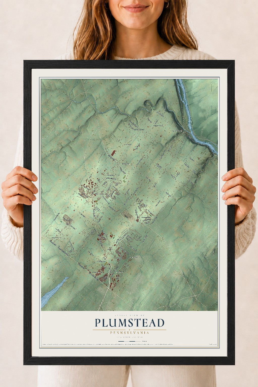 Map of Plumstead, Pennsylvania, 18 x 24 inch print in a black wood frame