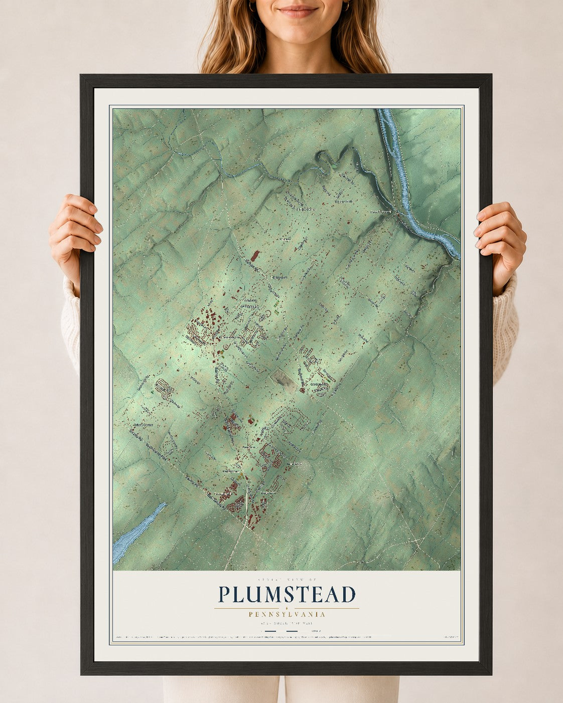 Map of Plumstead, Pennsylvania, 24 x 36 inch print in a black wood frame