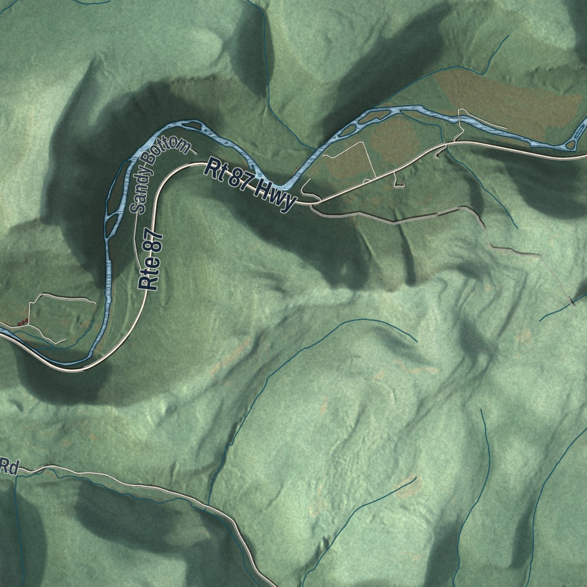 Close-up of the map of Plunketts Creek, Pennsylvania print showing street and building detail