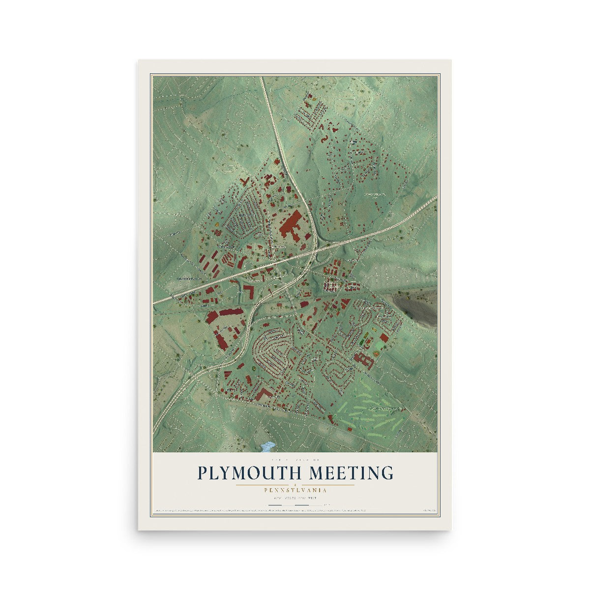 Map of Plymouth Meeting, Pennsylvania, 12 x 18 inch unframed archival matte print