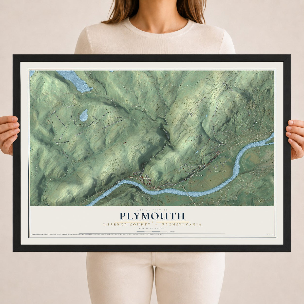 Map of Plymouth, Luzerne County, Pennsylvania, 18 x 24 inch print in a black wood frame