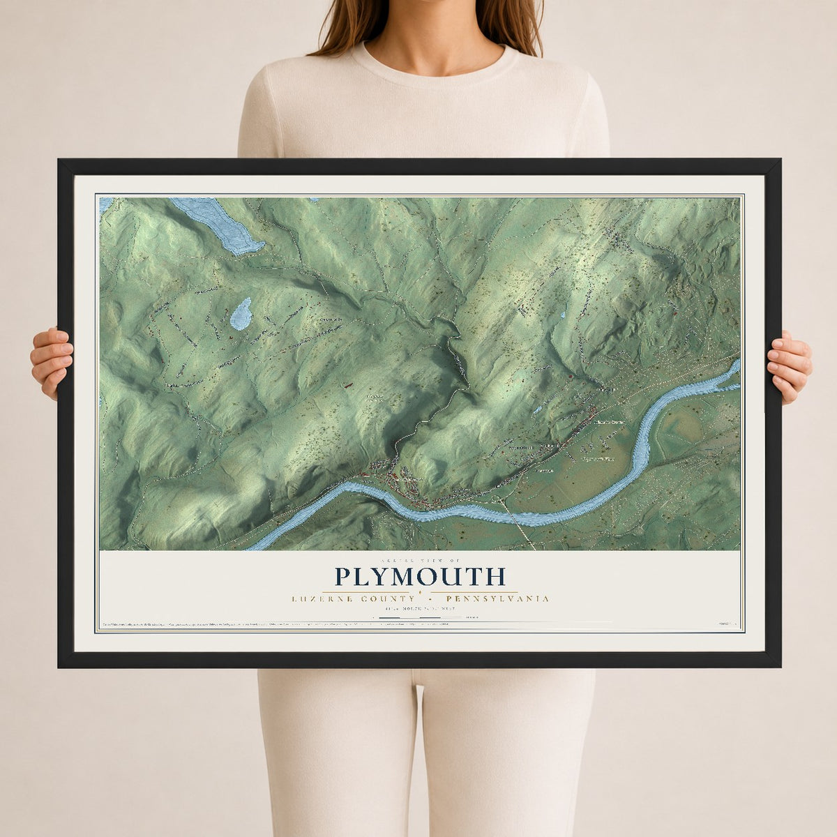 Map of Plymouth, Luzerne County, Pennsylvania, 24 x 36 inch print in a black wood frame